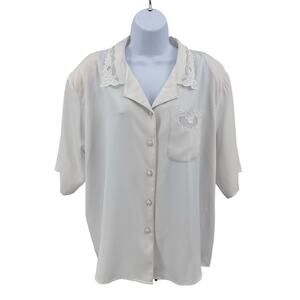 Yves St. Clair 2 White Blouse with Lace Detail & Shoulder Pads Womens Plus 22W